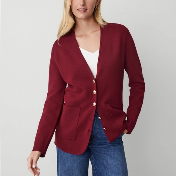 Ann Taylor Petite Sweater Blazer Size SP Small Petite Burgundy New - Picture 1 of 7